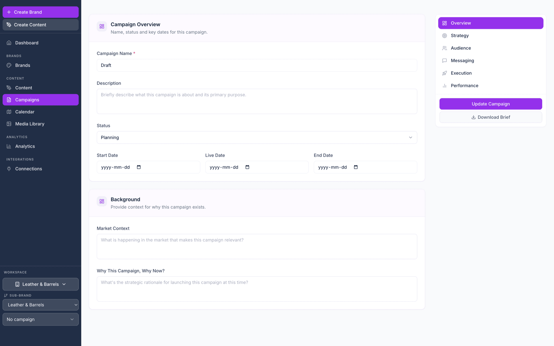 Maloo campaign builder showing scheduled content and performance tracking
